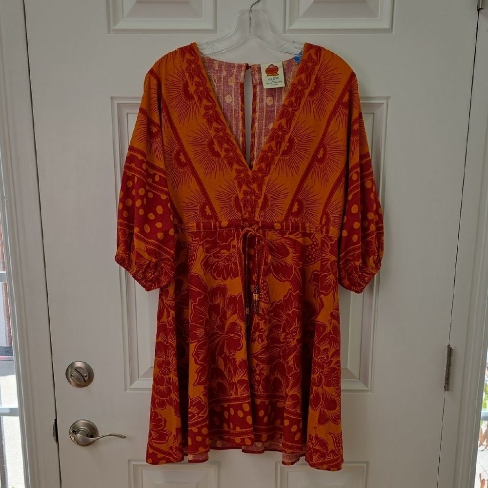 Farm For Anthropologie Red and Orange Dress.  Size XS